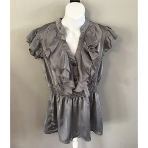 Rhapsody Silver Ruffled Neck Empire Waist Blouse-M